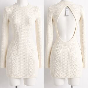 Bershka Ivory Open-Back Knit Dress
